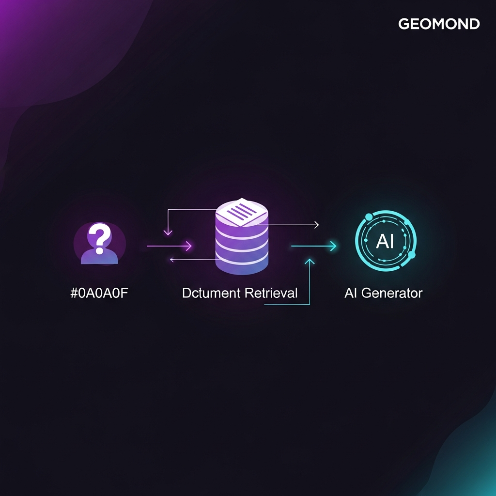 Cómo funciona RAG (Retrieval Augmented Generation) y por qué importa para el GEO Diagrama de flujo: pregunta del usuario, recuperación de documentos, generación de respuesta