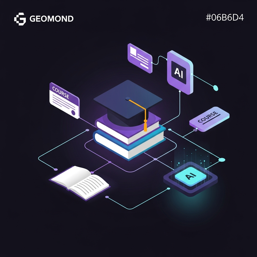 GEO para educación y formación en 2026: capturar al estudiante que pregunta a la IA Aula virtual con elementos académicos conectados a un nodo de IA generativa