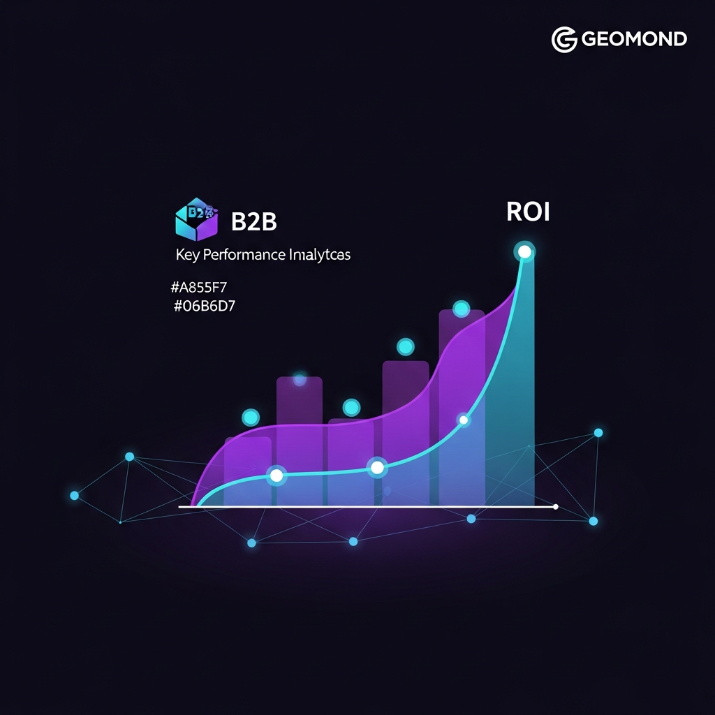 KPIs y ROI del GEO en empresas B2B españolas en 2026 Dashboard financiero con KPIs de GEO y curva de ROI ascendente