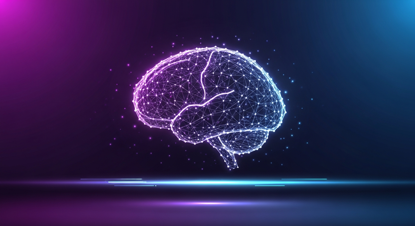 Ilustración conceptual de Generative Engine Optimization (GEO): un cerebro de IA emerge de una barra de búsqueda con nodos conectados, sobre fondo oscuro con acentos púrpura y cian de GEOMOND