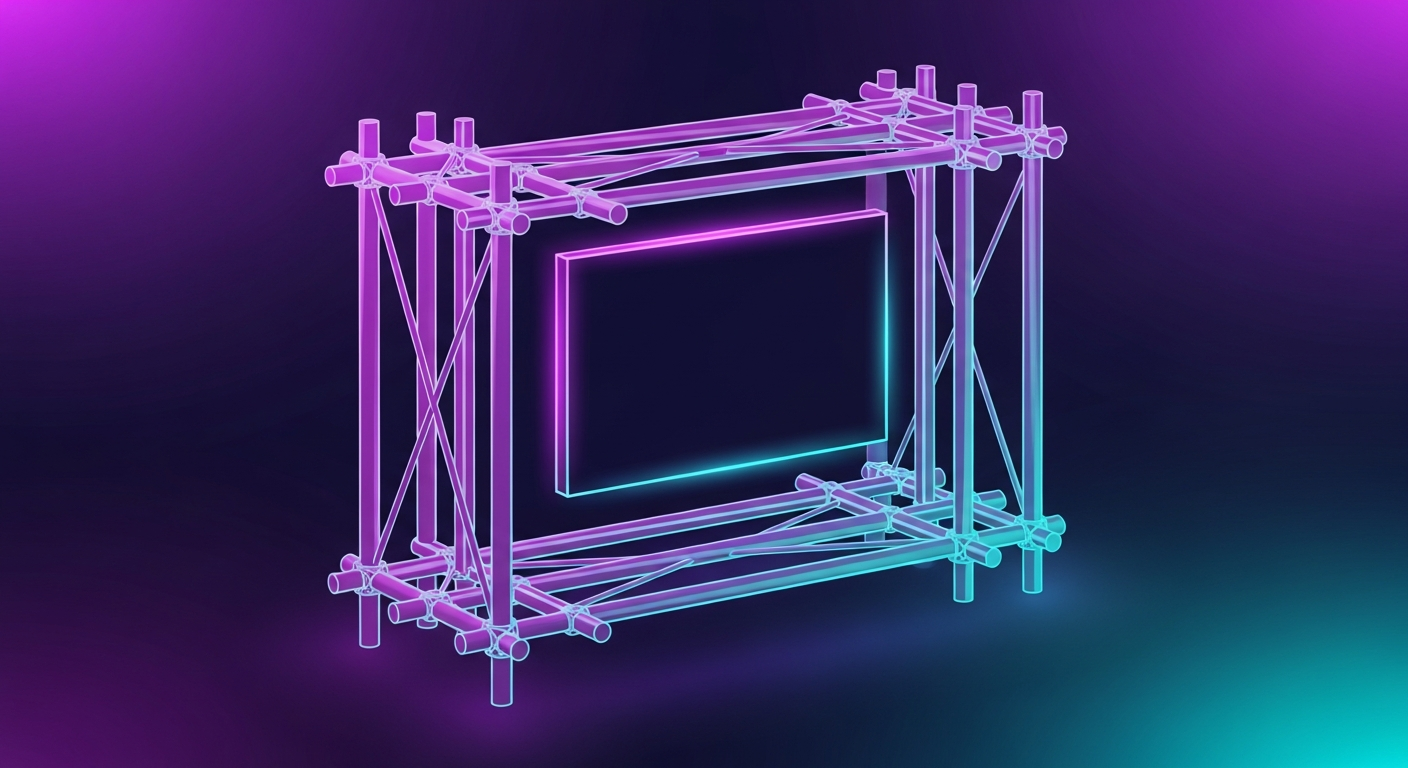 Schema.org para GEO: datos estructurados que los LLMs entienden Schema.org para GEO: corchetes de código JSON-LD luminosos formando un andamiaje 3D alrededor de una web, datos estructurados para LLMs
